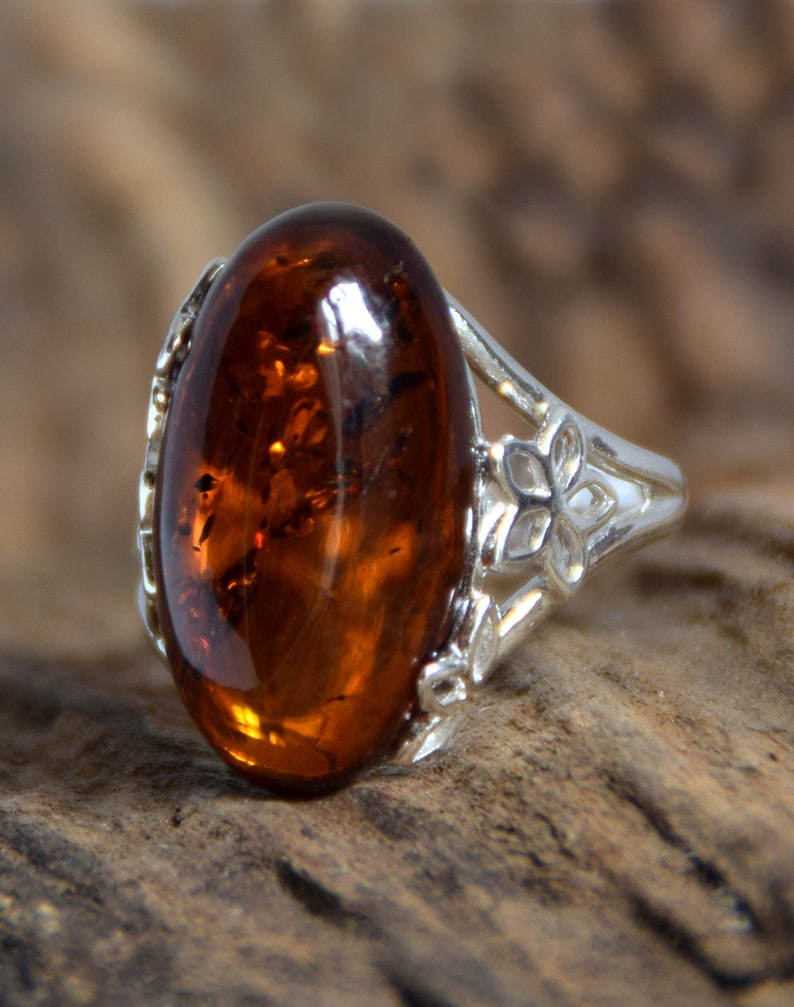adjustable size BP028 MJBaltica ring with Natural Amber and Silver 925