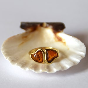 MJ Baltica, Ring, Natural Amber Baltica, 14k Gold Vermeil Silver, heart, hearts, handcrafted, elegant, bright, BZP032