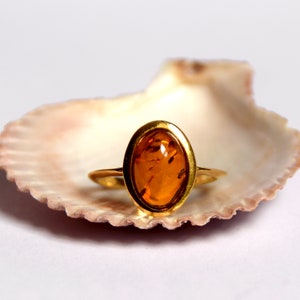 MJ Baltica, ring, natural Baltic Amber, 925 Silver, 14k Gold plated, luminous, oval, BZP013