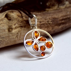 Butterfly Pendant with Natural Baltic Amber and 925 Silver, Cognac Amber, MJ Baltica, BW003