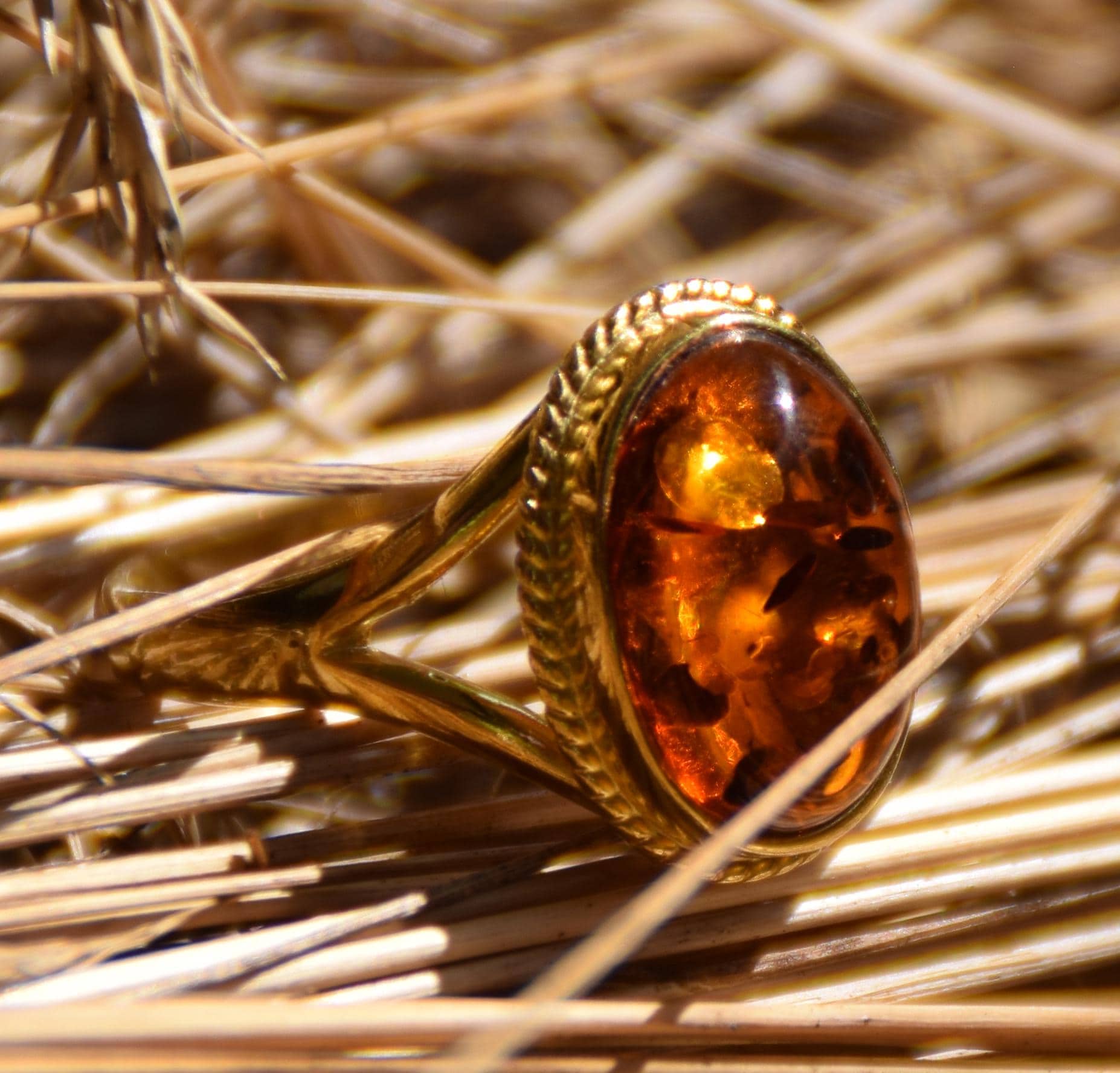 Bague Argent Massif 925 Et Ambre 3 Couleurs - Taille 56 - Style Art Déco - Superbe état Occasion