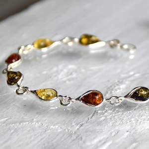 Pulsera de ámbar báltico natural y plata 925, ámbar mixto, ajustable, MJ Baltica, BB089
