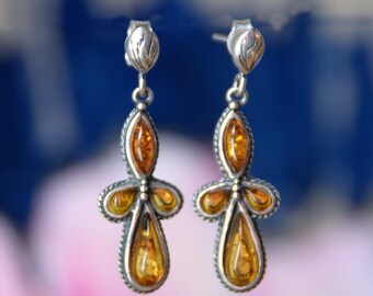 MJ Baltica, earrings, Natural Baltic Amber, 925 Silver, bright, vintage, unique, elegant, BK163