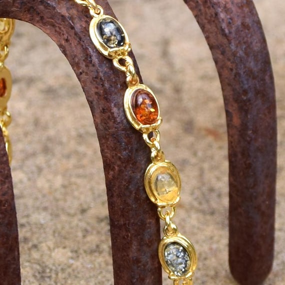 Bracelet En Or 18 Carats Avec Ambre - Poids 19,19 G - Occasion (porté)