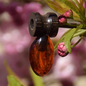 Pendant with natural Baltic Amber and Ebony wood, cognac amber, MJ Baltica, BW210