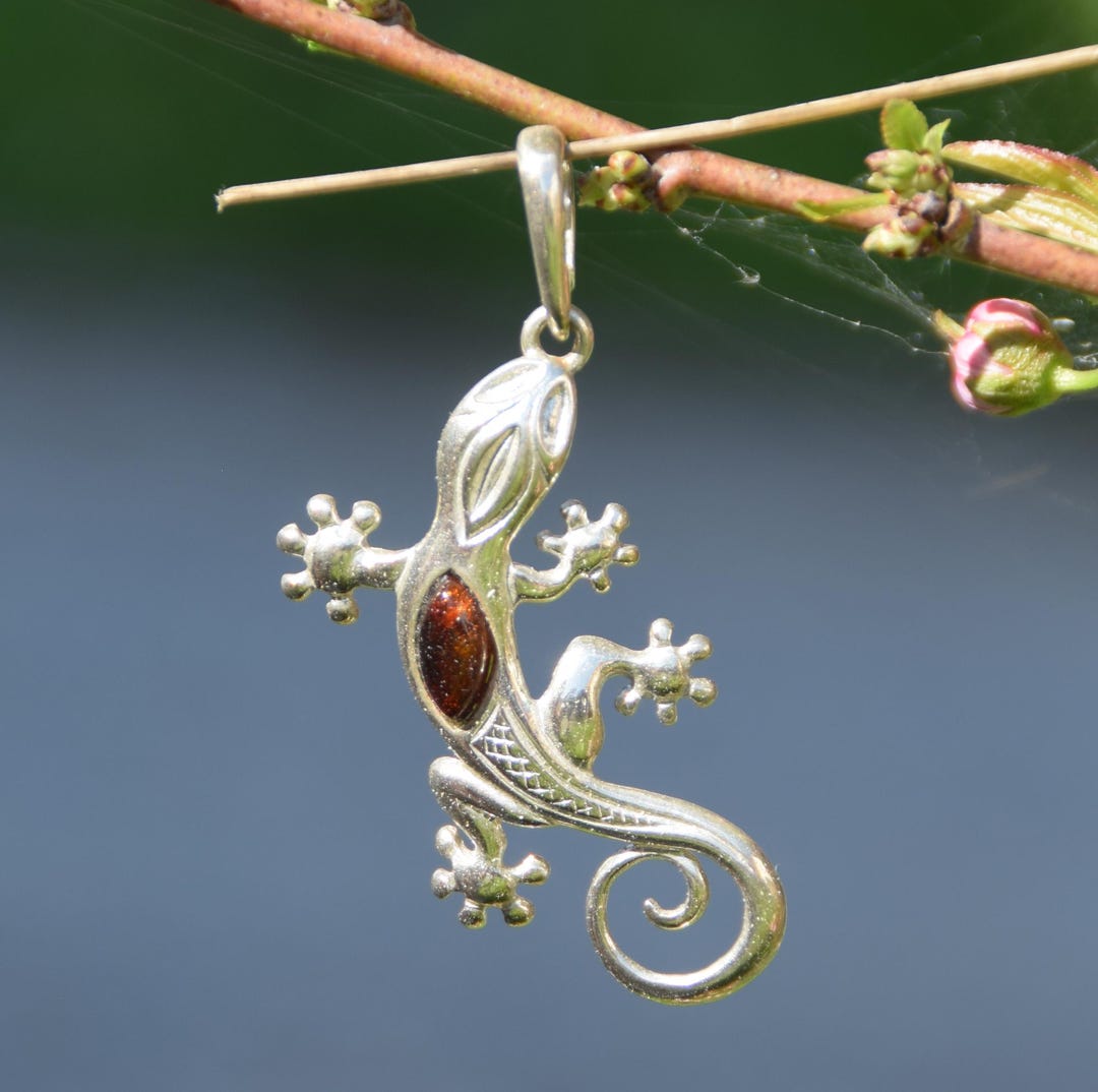 Stylized Lucky Gecko Pendant Made of Natural Baltic Amber and 925 ...