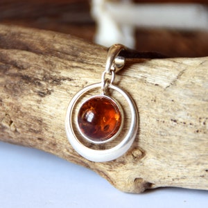 Round Pendant with Natural Baltic Amber and 925 Silver, Dark Amber, MJ Baltica, BW162