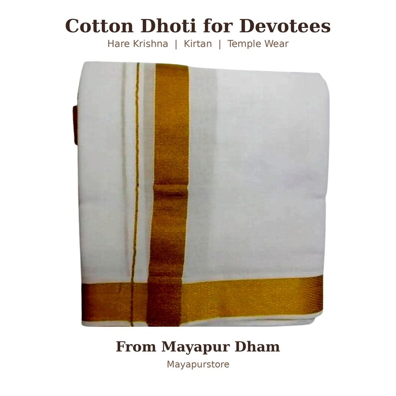 Cotton Dhoti för män, indiska herrkläder, Hare Krishna Devotee Dhoti från Mayapur Dham, Vaishnava Kirtan Wear | Mayapurstore bild 9