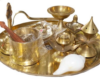 Puja Arati Instruments or Samagri like Plate, Pradip, Sankha or Conch , Dhup Dani