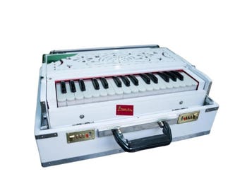 White 2.5 Octave Harmonium: Compact Folding Box with Quality Reeds