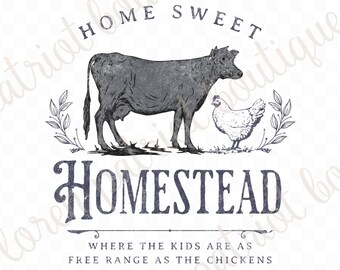 Home Sweet Homestead SVG: boerderij koe en kip (digitale download)
