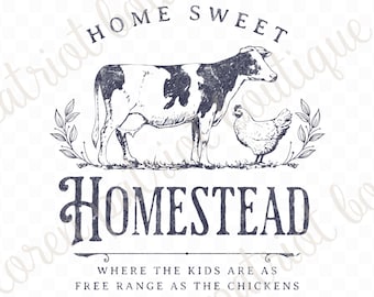 Home Sweet Homestead SVG: boerderij koe en kip (digitale download)