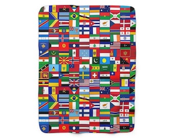 World Flags Sherpa Fleece Throw Blanket | World Flags Throw Blanket | World Flags Blanket