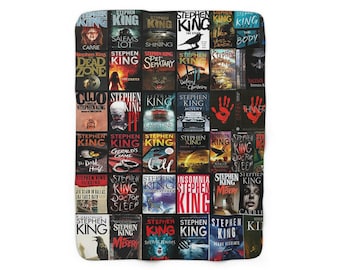 Stephen King Book Cover Collage 2 Sherpa Fleece Throw Blanket | Stephen King Book Cover Collage Throw Blanket