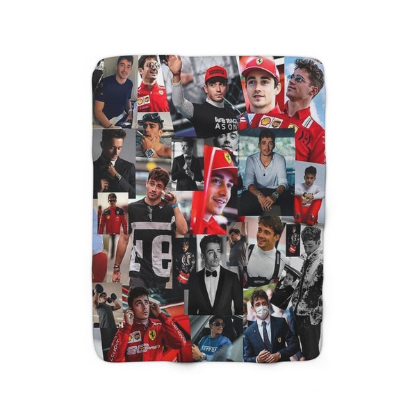 Charles Leclerc Monacan Motorsports Racing Driver Collage Sherpa Fleece Throw Blanket | Charles Leclerc Monacan Collage Throw Blanket