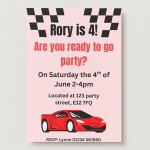 Digital car birthday invitation|kids birthday invitation, racing themed invitation, boys birthday invite, racecar party, car-themed birthday