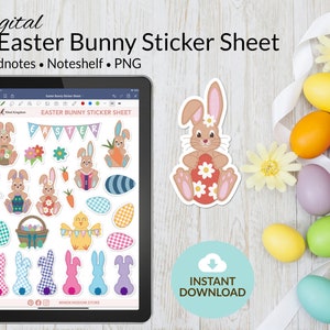 Autocollants numériques lapin de Pâques | Autocollants journal numérique | iPad | Téléchargement instantané | Goodnotes, Noteshelf et PNG