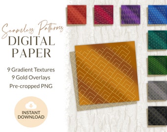 Digital Paper | Colorful Gradient Texture | Gold Overlays | Personal and Limited Commercial Use | Instant Download | Pre-cropped PNG