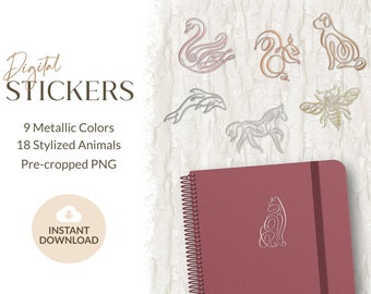 Digital Stylized Animal Ornaments | Metallic Embossed Stickers | Personal and Limited Commercial Use | Instant Download | Pre-cropped PNG