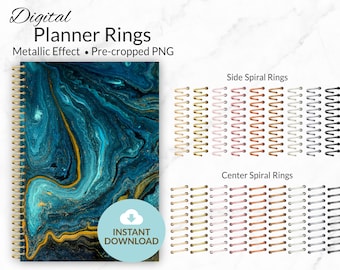 Digital Spiral Planner Rings | Metallic Effect | Personal and Limited Commercial Use | Instant Download | Pre-cropped PNG