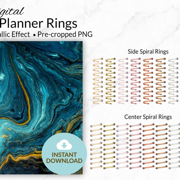 Digital Spiral Planner Rings | Metallic Effect | Personal and Limited Commercial Use | Instant Download | Pre-cropped PNG