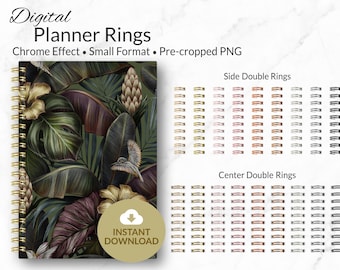 Digital Planner Rings | Chrome Effect | Classic Collection | Small Double Rings | Personal and Limited Commercial Use | Pre-cropped PNG