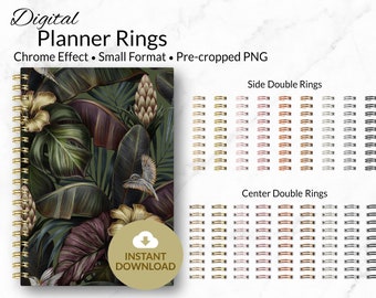 Digital Planner Rings | Chrome Effect | Classic Collection | Small Double Rings | Personal and Limited Commercial Use | Pre-cropped PNG