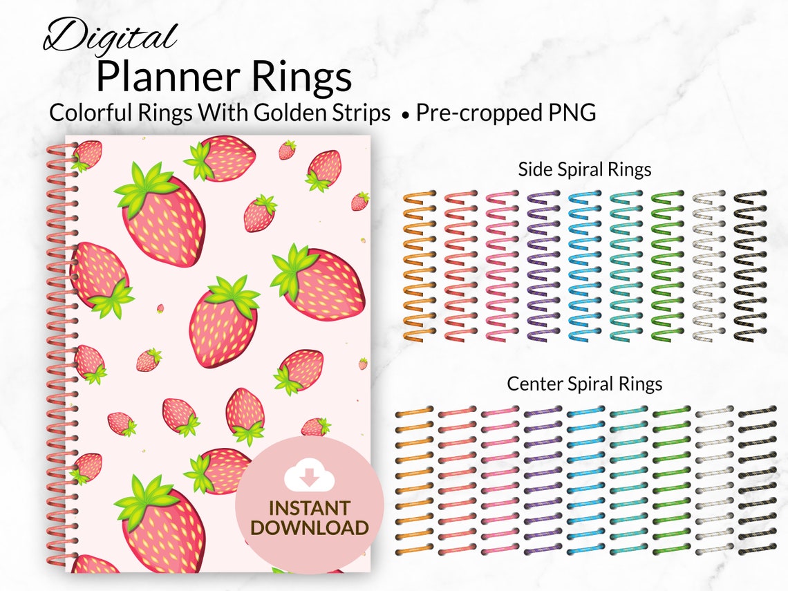 Digital Spiral Planner Rings Colorful Rings With Golden Etsy