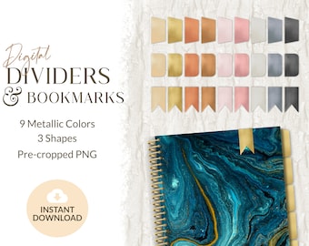 Digital Dividers/Tabs & Bookmarks | Metallic Texture | Personal and Limited Commercial Use | Instant Download | Pre-cropped PNG