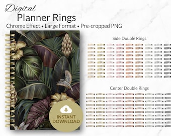 Digital Planner Rings | Chrome Effect | Classic Collection | Large Double Rings | Personal and Limited Commercial Use | Pre-cropped PNG
