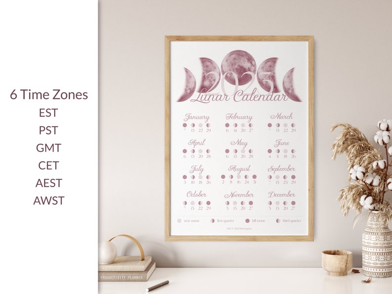 Lunar Calendar 2023 Printable Moon Phases Poster Planner Etsy