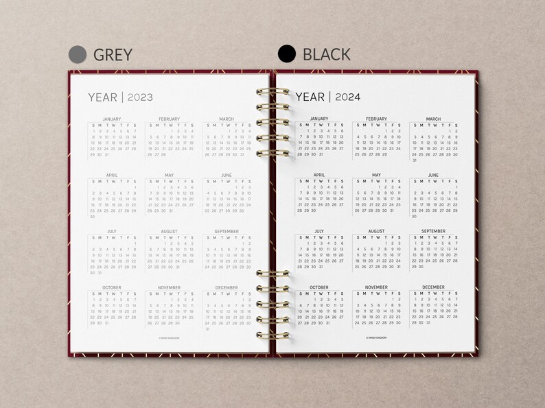 2023-2024 Printable Yearly Calendar Sunday/monday Start - Etsy