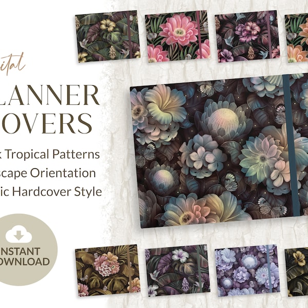 9 Digital Notebook Covers for Planners or Journals | Landscape Dark Tropical Covers | Personal and Limited Commercial Use | GoodNotes