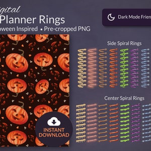 Anneaux d'agenda numériques | Style Halloween mode sombre | License personnelle et commerciale limitée | Téléchargement instantané | PNG