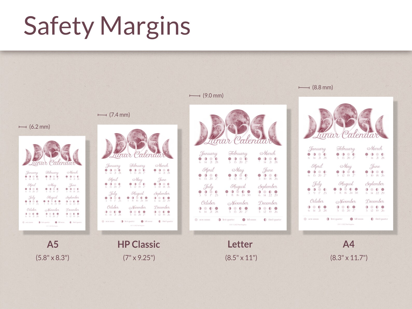 Lunar Calendar 2023 Printable Moon Phases Poster Planner Insert Instant