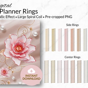 Digital Planner Rings | Large Spiral Coil | Metallic Effect | Personal and Limited Commercial Use | Instant Download | Pre-cropped PNG