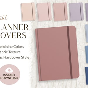 Couvertures d'agenda numériques pour cahier de notes | Couleurs féminines | Texture de tissu | Utilisation personnelle, commerciale limitée