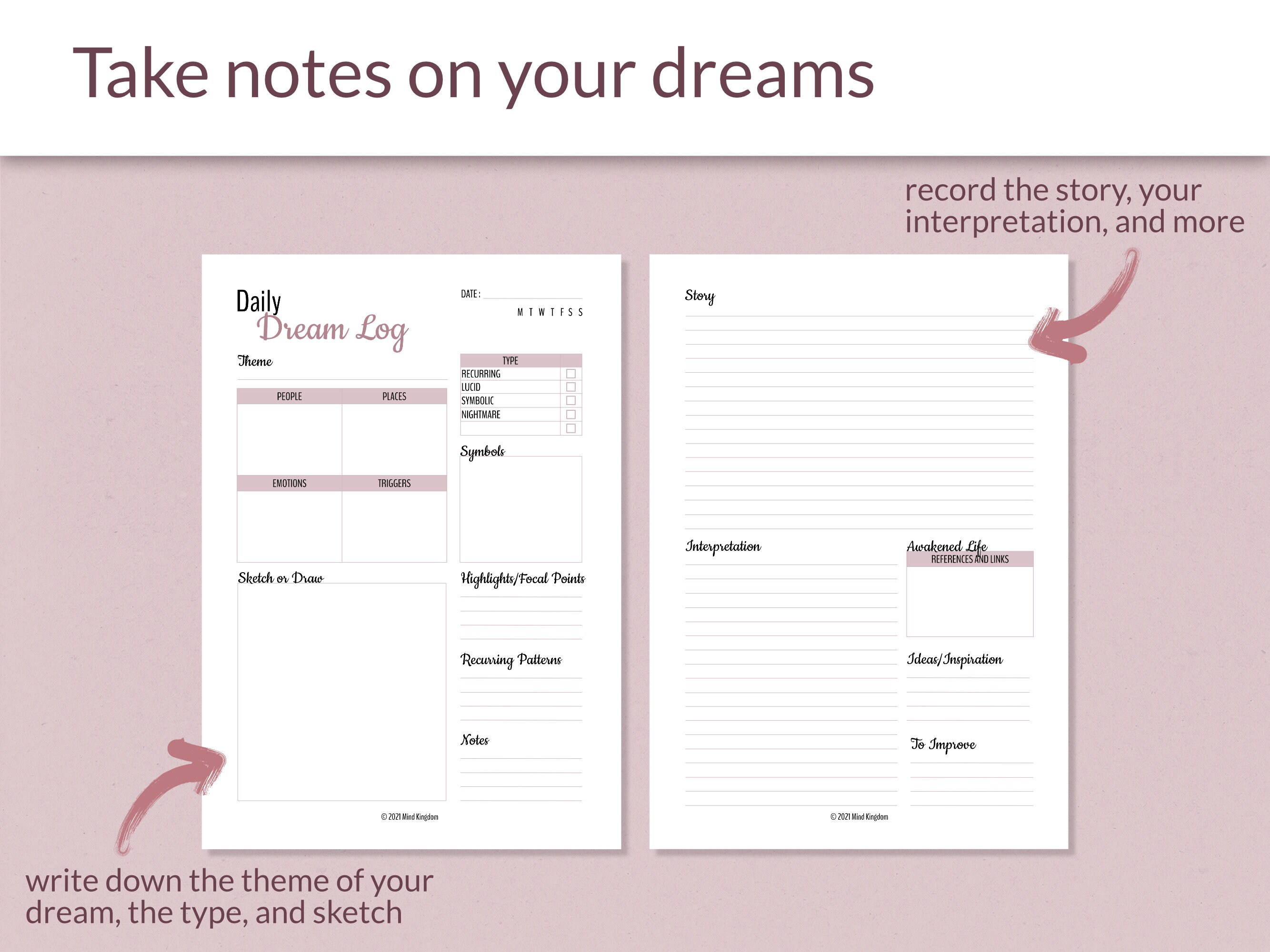Printable Dream Journal | Dream Tracker | Dream Log | Dream Diary ...