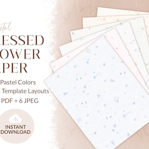 Digital Pressed Flower Paper in Pastel Colors | Note Taking Templates | Noteshelf | 60 PDFs & 6 JPEGs | US Letter, A4 and Goodnotes Sizes