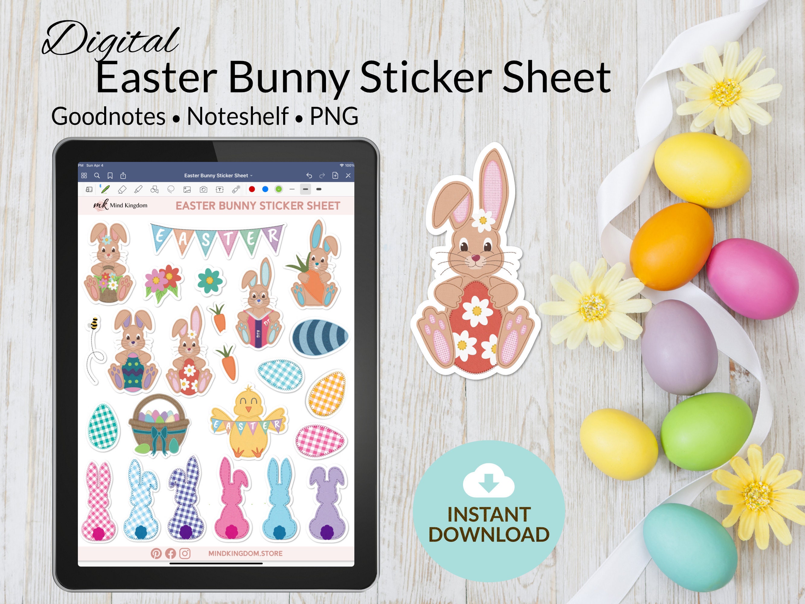 Digital Easter Bunny Stickers | Digital Planner Stickers | iPad ...