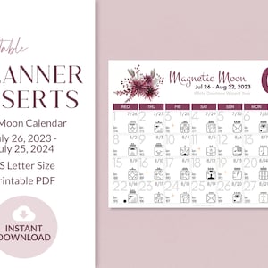 Calendario imprimible de 13 lunas: 26 de julio de 2023 - 25 de julio de 2024 / Calendario maya / Ley del tiempo / Insertos de planificador / Carta PDF imprimible