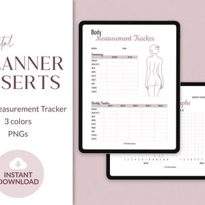 Digital Body Measurement Tracker | Weight Tracker | Weight Loss Journal | Digital Planner Inserts | Goodnotes | Letter, A4 & A5 PNGs