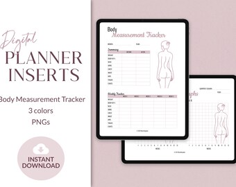 Digital Body Measurement Tracker | Weight Tracker | Weight Loss Journal | Digital Planner Inserts | Goodnotes | Letter, A4 & A5 PNGs