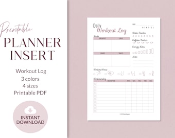 Printable Workout Log | Daily Health Tracker | Instant Download | Letter, A4, A5 & HP Classic Printable PDF