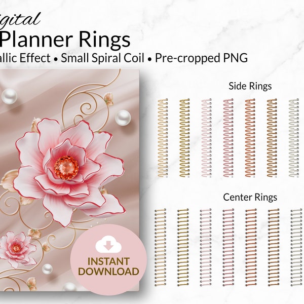 Digital Planner Rings | Small Spiral Coil | Metallic Effect | Personal and Limited Commercial Use | Instant Download | Pre-cropped PNG