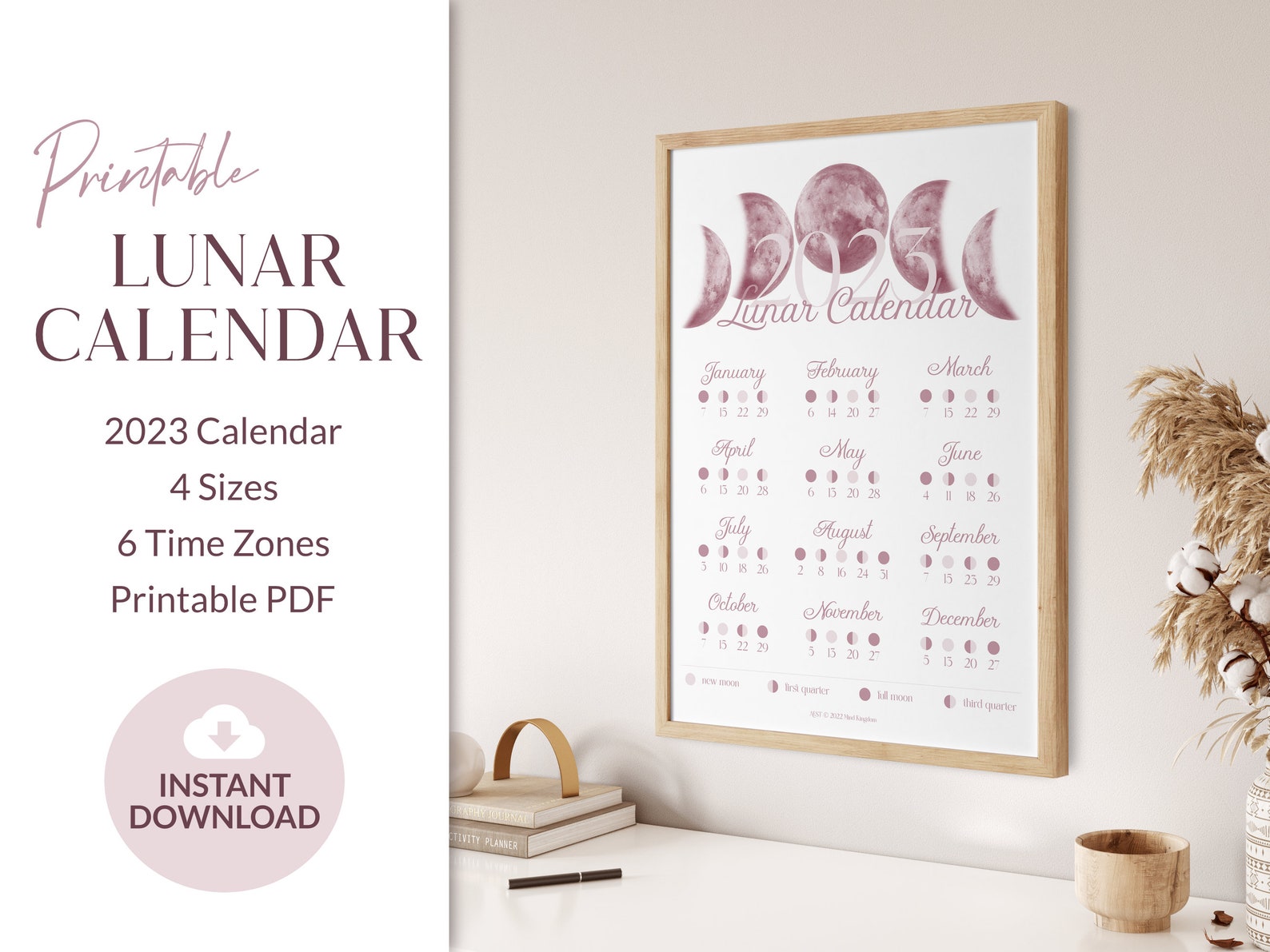 Lunar Calendar 2023 Printable Moon Phases Poster Planner Etsy Australia