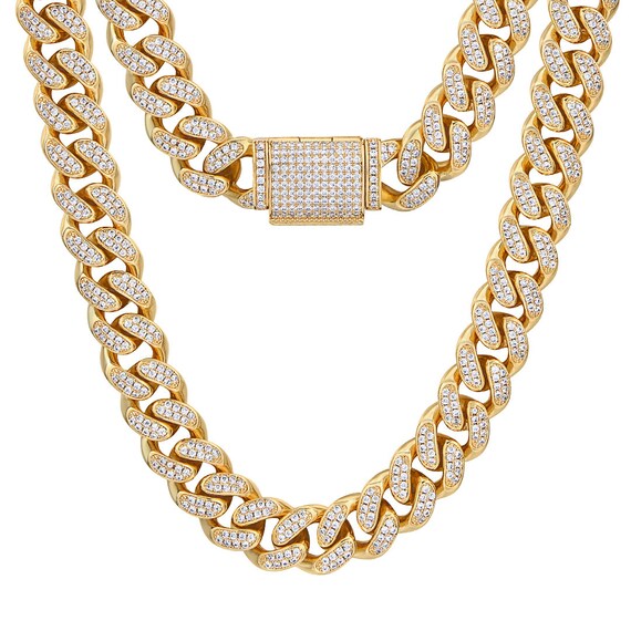 KRKC CO 12mm Iced Out Prong Link Hand Made Jewelry Mens Cuban Link