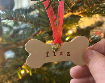 Personalised Small Dog Bone Christmas Ornament – Glazed Ceramic Pet Keepsake