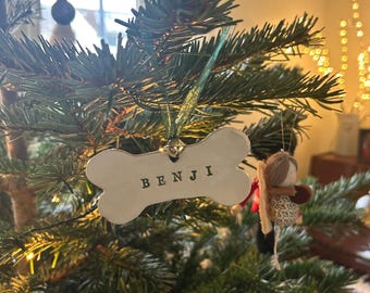 Personalised Large Dog Bone Christmas Ornament, Glazed Ceramic Pet Gift