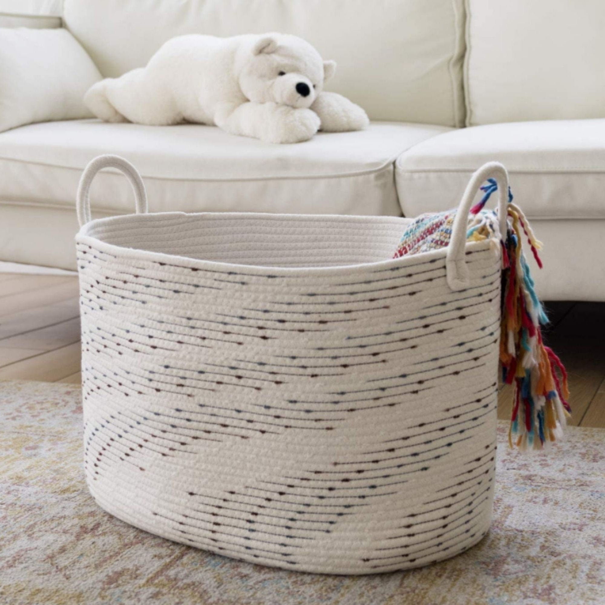 Woven Storage Basket with Handles Laundry Hamper Toy Towels Etsy